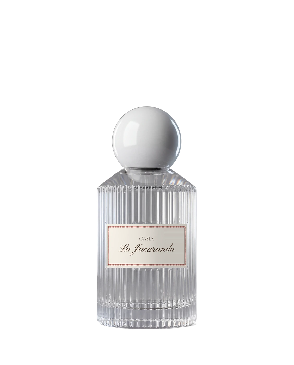 La botella de La Jacaranda con tapa blanco liso.